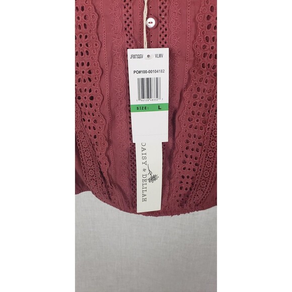 Daisy & Delilah Tank Top L Mauve Lace Eyelet Button Cropped Dainty Coquette - Picture 5 of 10